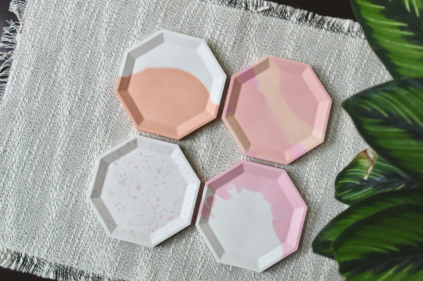 Jesmonite coasters/ trinket tray sets