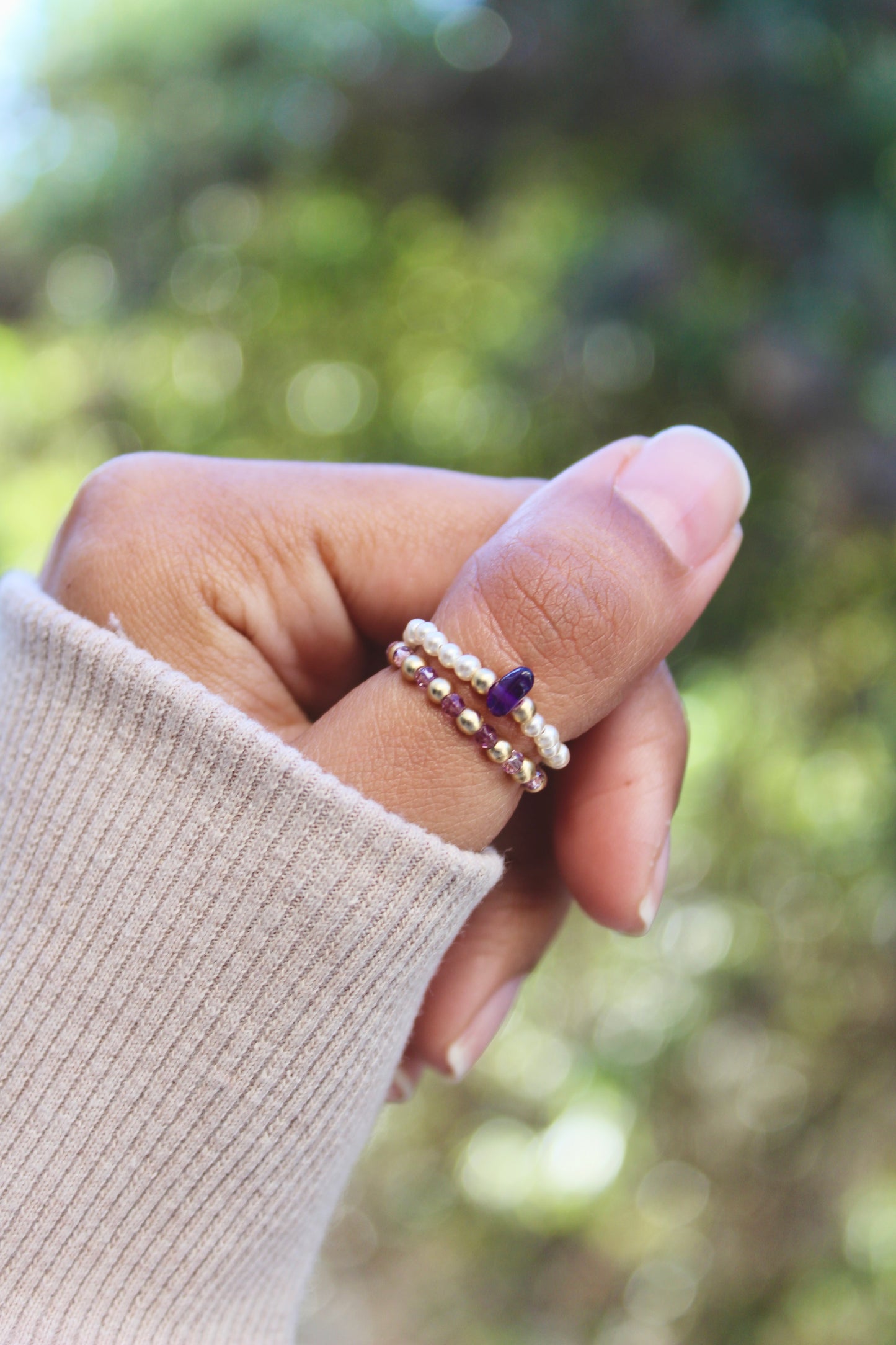 Tiny crystal beaded rings