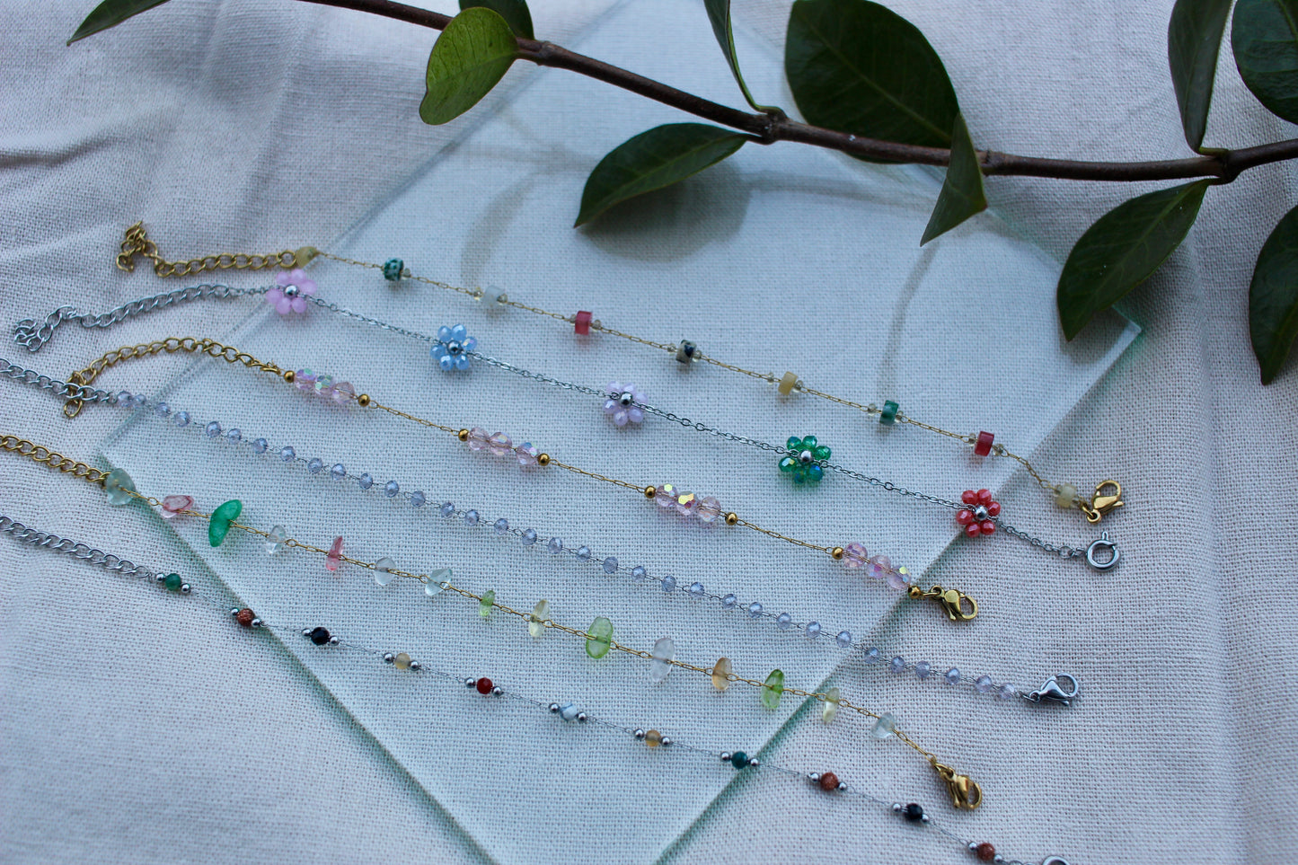 Delicate Gemstone & Crystal Chain Bracelets