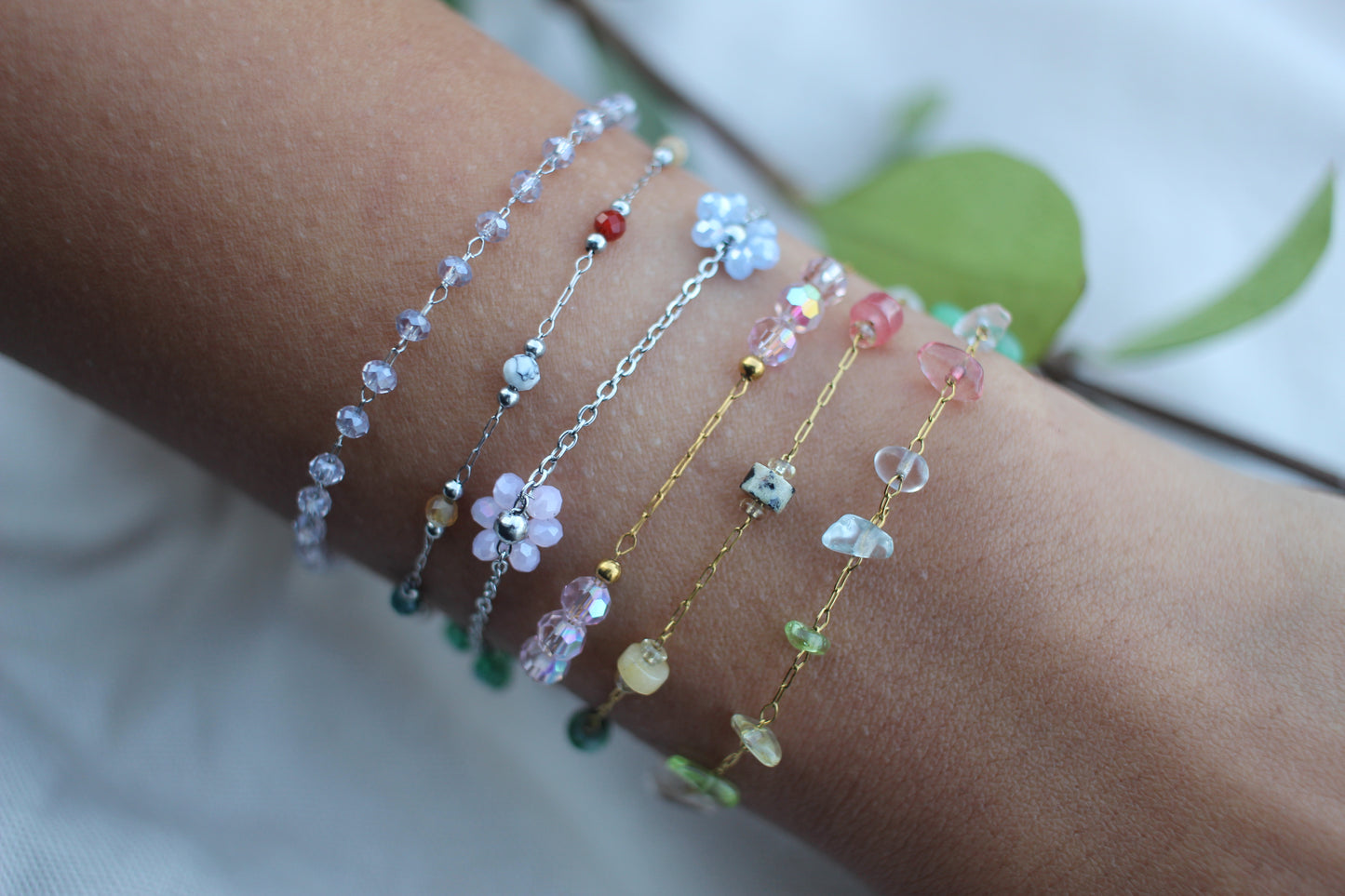 Delicate Gemstone & Crystal Chain Bracelets